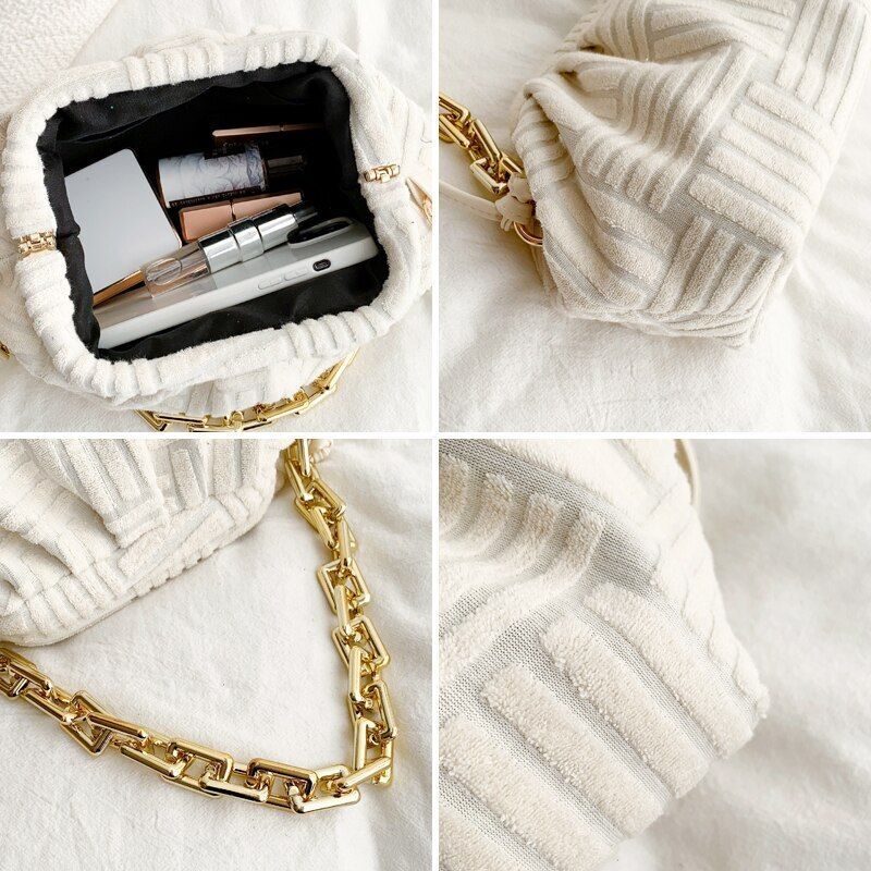 Fashion Handbag Thick Chain Crossbody Bag Striped Shoulder Small Purse 22*16*8CM
