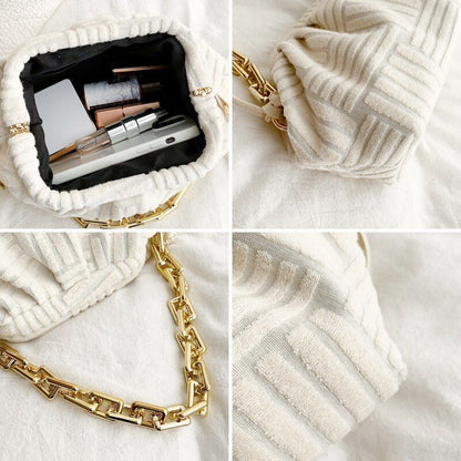 Fashion Handbag Thick Chain Crossbody Bag Striped Shoulder Small Purse 22*16*8CM