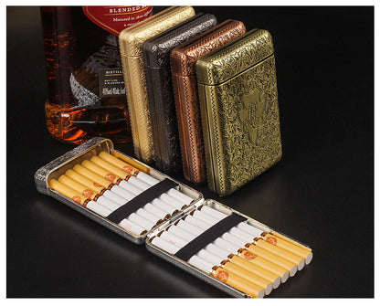 Retro Hand Carved Metal 3-Open Gold Cigarette Box Which Can Hold 14 Cigarettes
