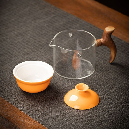 Chinese 360 Degree Rotation Teapot Household Ceramics Glass Teapot Portable