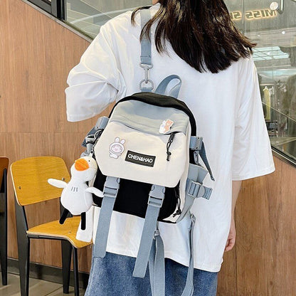 Small Backpack Contrasting Color School Bag Waterproof Nylon Casual Schoolbag