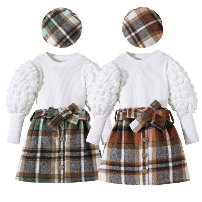 Toddler Baby Girls Winter Clothes Knitted Tops+Dress Beret Hat Outfits Set Gift