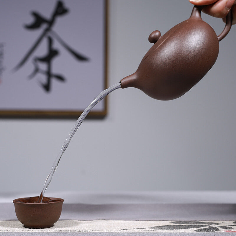 Authentic Yixing Zisha Tea Pot Ball Shaped Infuser Holes Marked Purple Grit Pot