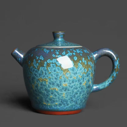 Blue Ceramic Teapot Pottery Unique Glazed Tea Pot 210ml