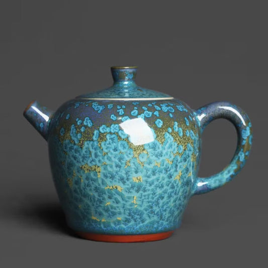 Blue Ceramic Teapot Pottery Unique Glazed Tea Pot 210ml