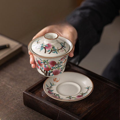 Ru Kiln Gaiwan Teacup San Cai Gai Bowl Household Nine Peach Tea Bowl Tea Set