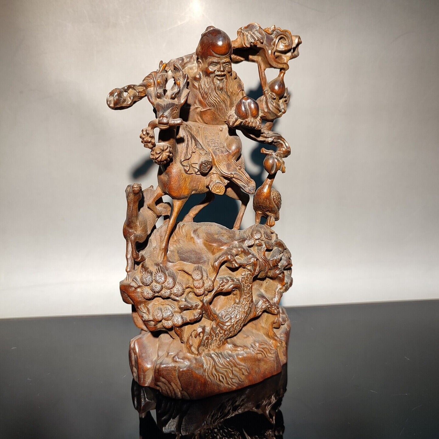 vintage wooden crane carving Nice Wood carved figures the god of longevity home