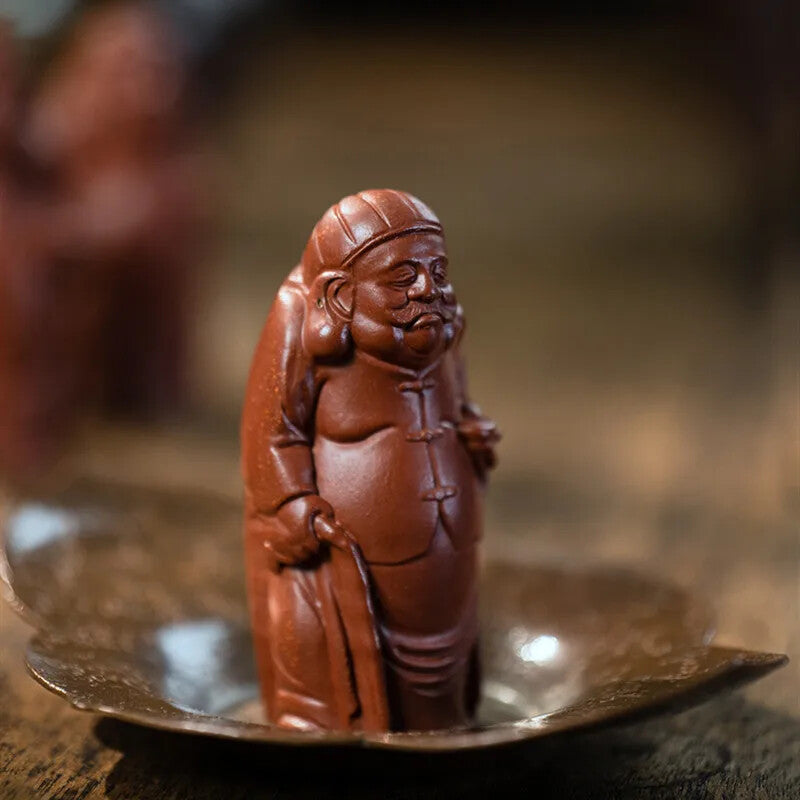 Yixing Character Sculpture Purple Clay Tea Pet God Wealth Figurine Ornaments