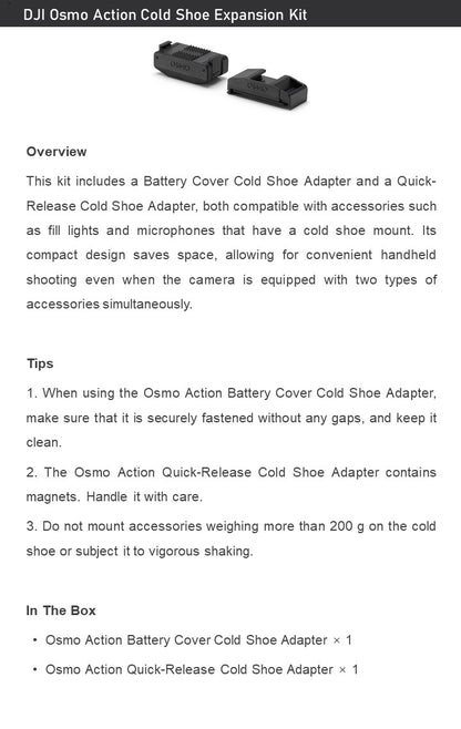 DJI Osmo Action Cold Shoe Kit–Quick-Release Adapters for Osmo Action 3/ 4/ 5 Pro