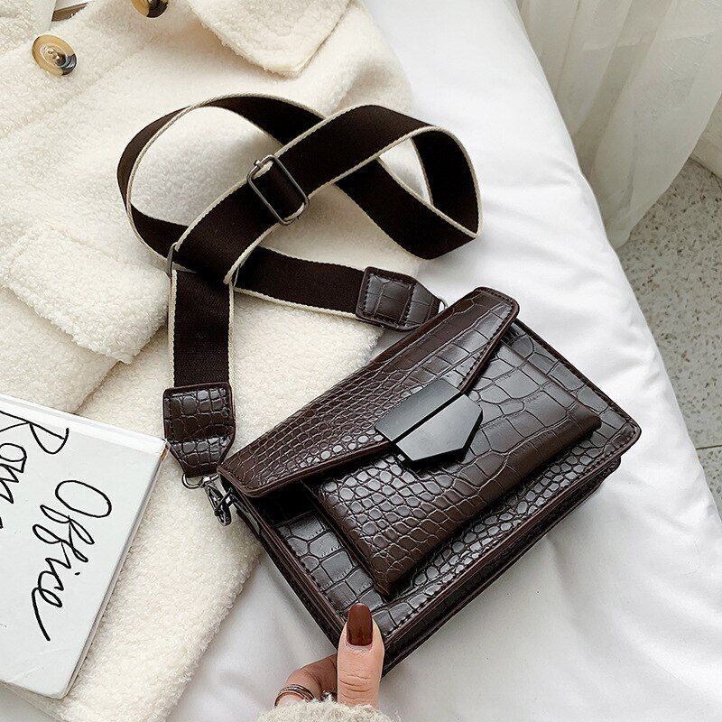 Handbag Fashion Simple Style Shoulder Bag Retro Wide Strap Messenger 20*14*8 CM