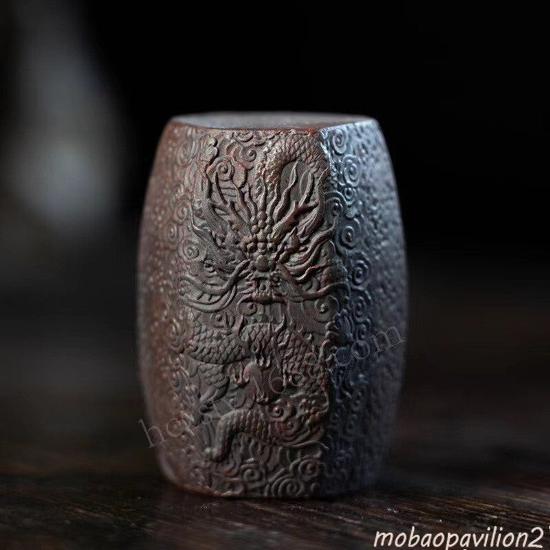 Chinese Vintage Yixing Zisha Pottery Tea Pet : Lid Saucer Dragon and Phoenix