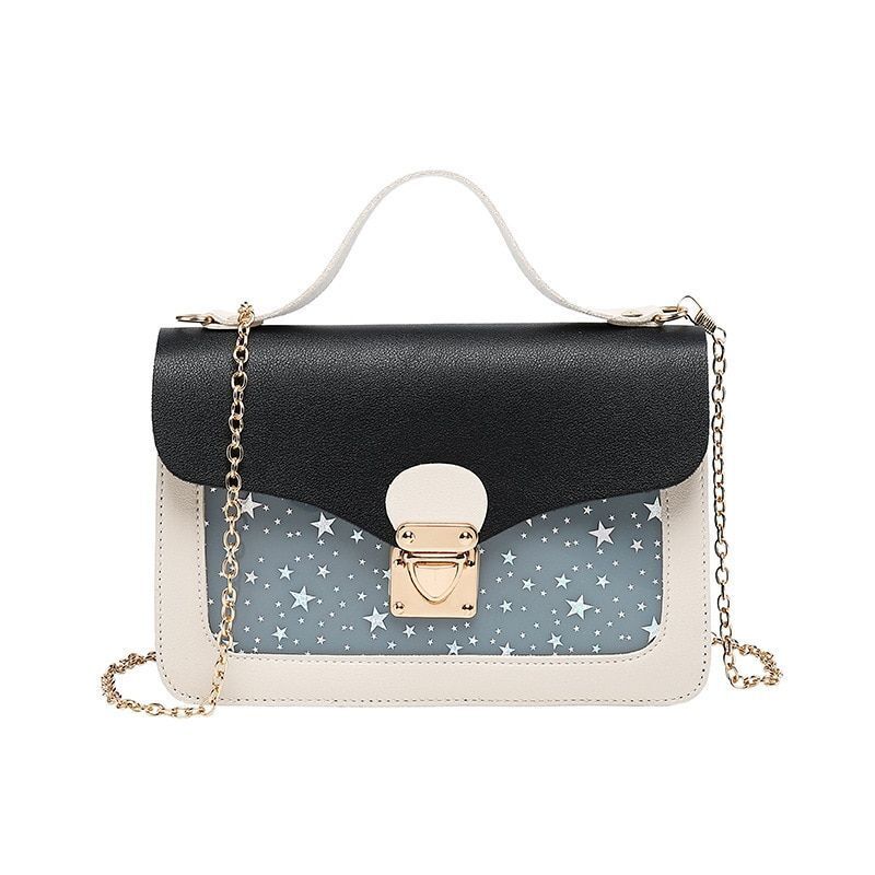 Cover Lock Small Square Purse Sequined Star Print Artificial Leather 21*13*4.5CM