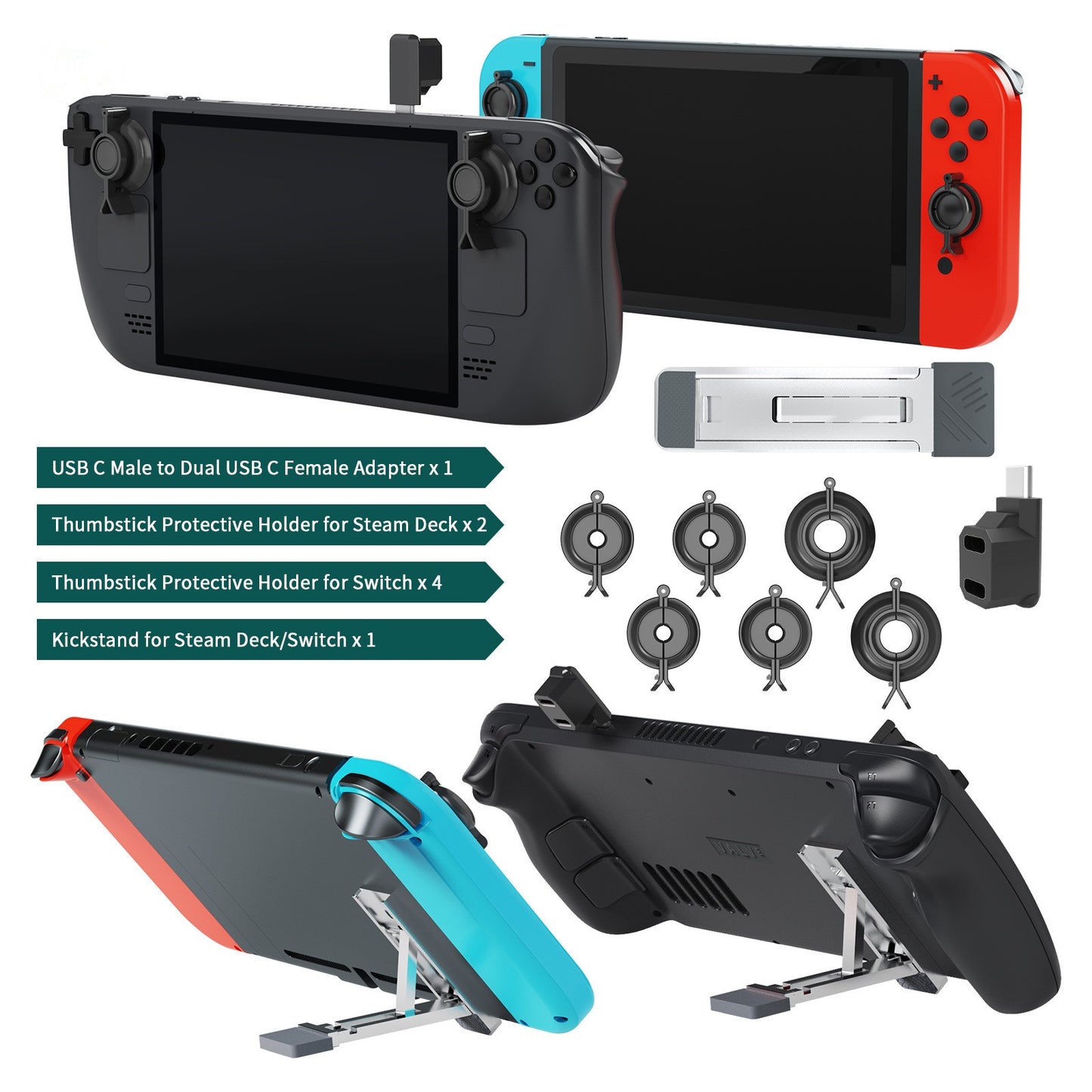 Thumbsticks Rocker Protection Kit+Back Support for Steam Deck/Switch/OLED/Lite