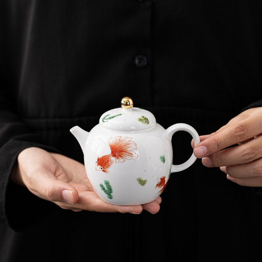 White Ceramic Teapot Cute Fish Chinese Kung Fu Tea Pot 200ml