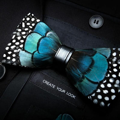 Men's Luxury Bowtie 12x5cm Peacock Feather Leather Bow Ties Fashion Party Formal