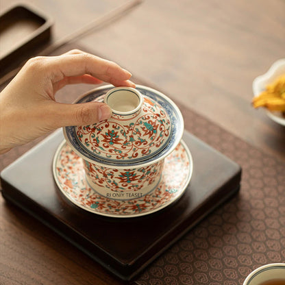 150ml Chinese Ceramic Gaiwan Handmade Lotus Pattern Tea Tureen Kungfu Teaware
