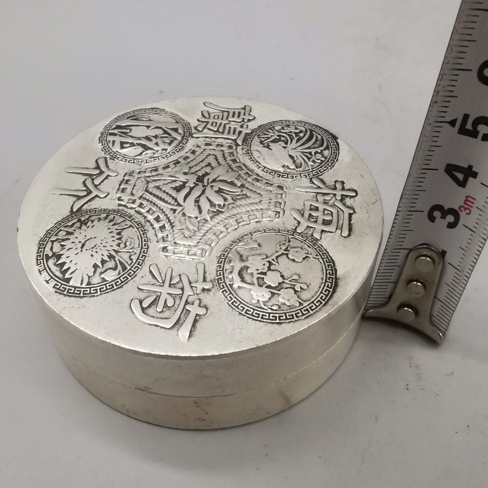 Silver Plated Four Gentlemen Ink Box Ink Holder Calligraphy Seal Mud Box