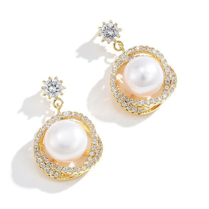 Fashion Freshwater pearl Flower Stud Earrings 14k Yellow Gold Plated S925