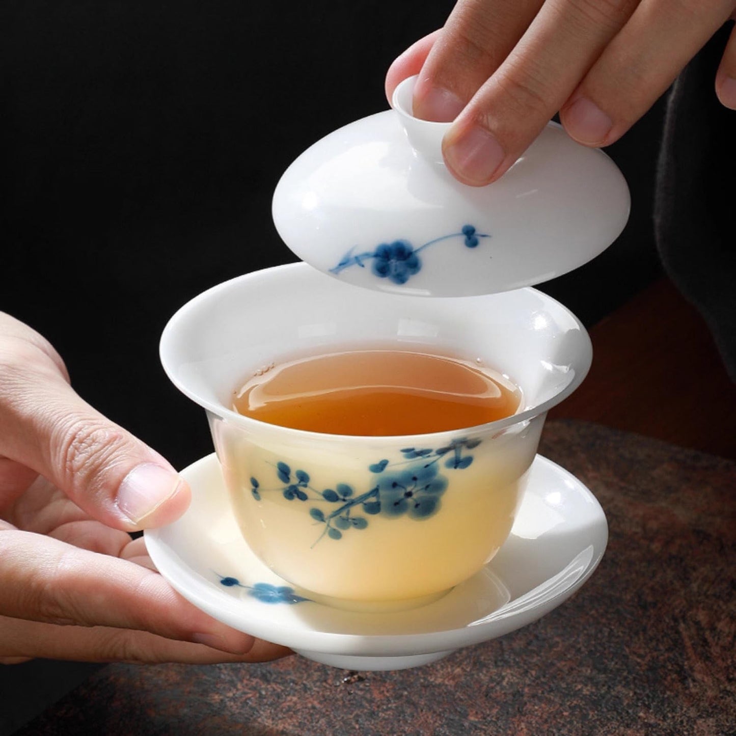 Chinese White Jade Ceramic Gaiwan 150ml 5.1oz Handmade Kungfu Tea Set