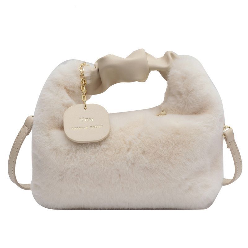 Faux Fur Handbag Zipper Small Shoulder Crossbody Bag Casual Tote Half-Moon Hobos