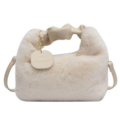 Faux Fur Handbag Zipper Small Shoulder Crossbody Bag Casual Tote Half-Moon Hobos