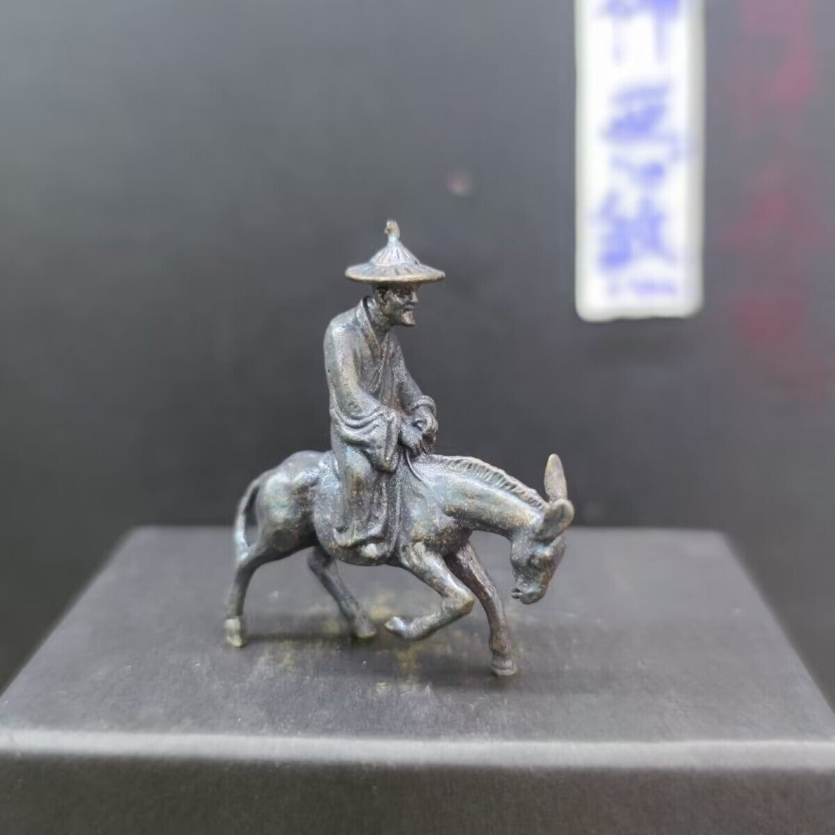 Chinese Bronze Copper Statue Hand Carved Donkey rider Figurine