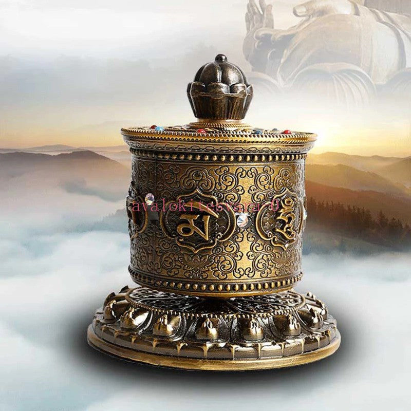 10cm Tibetan Alloy Handcarved Prayer Wheel Rotating Scripture Tube Ornament