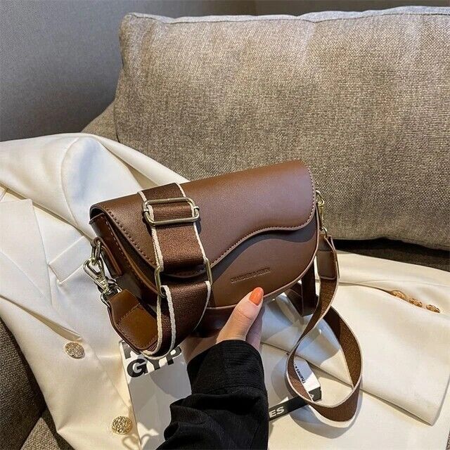Women's Crossbody Handbag Wide Shoulder Strap PU Leather Underarm Bag Gift