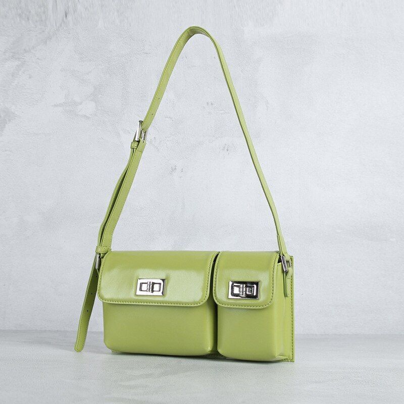 Genuine Cow Leather Pouch Underarm Square Bag Luxury Shoulder Purse 25*16*5 CM