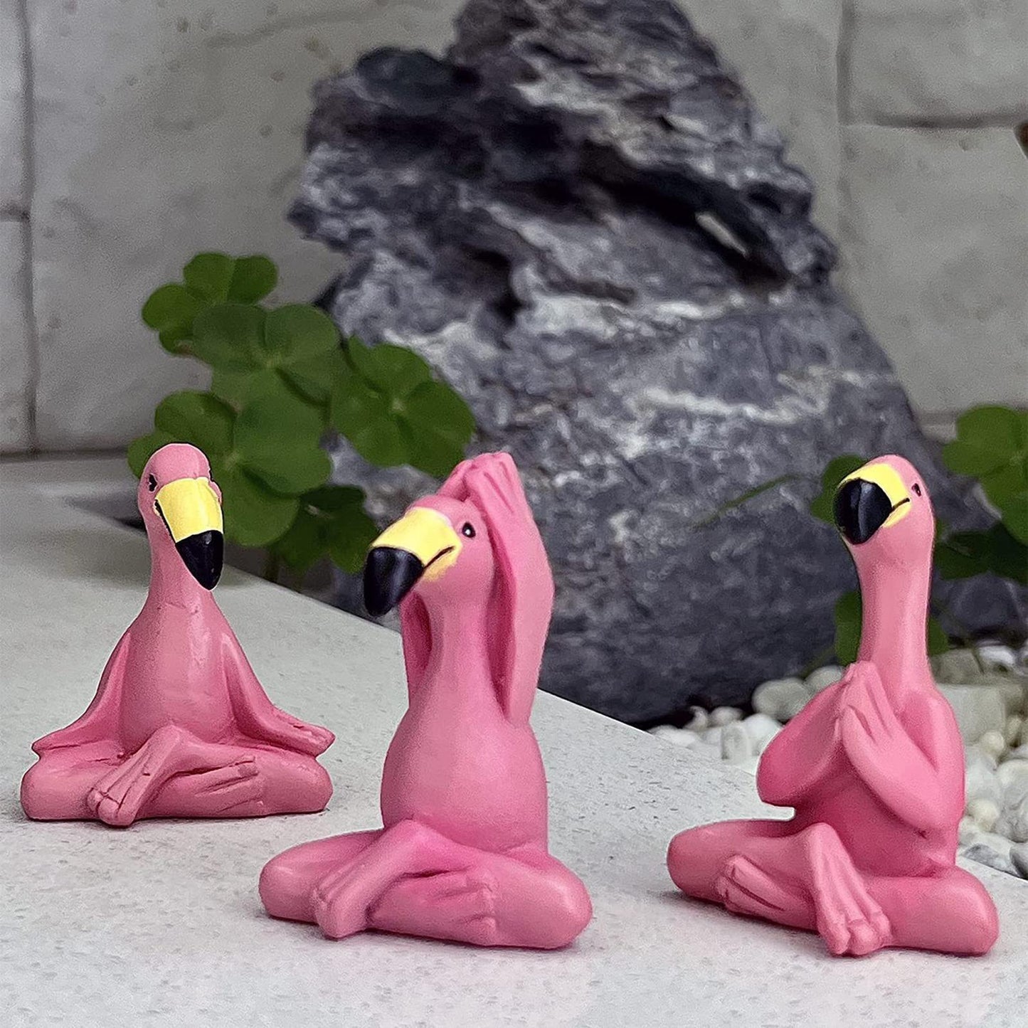 3 Pieces Yoga Flamingo Statue Ornament for Restaurant Bookshelf Dining Room