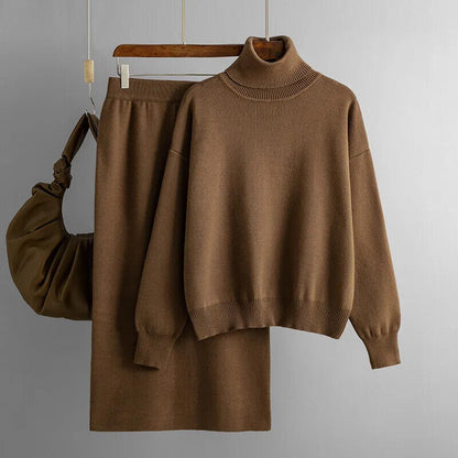 Women Turtleneck Skirt Suit Sweater Long Skirt 2 Piece Set Women Outifits Winter