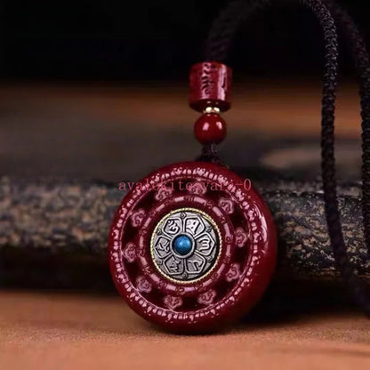 Rotating Cinnabar Bagua Pingan Buckle Pendant Amulet Necklace