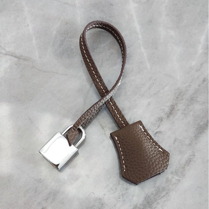 Real Cowhide Leather Clochette Bag Charm Gold/ Silver Padlock & Key for Handbags