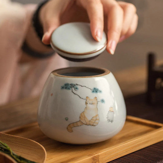 Ceramic Tea Canisters Lovely Cat Loose Tea Storage