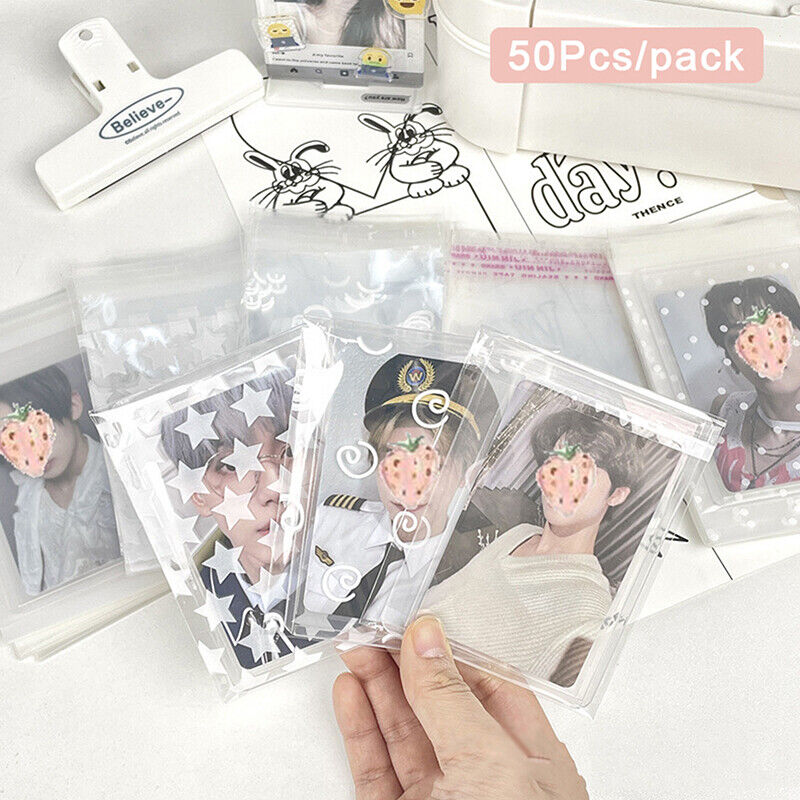 50Pcs/pack Transparent Self-adhesive Opp Bag Photo Cards Protective Storage Bag