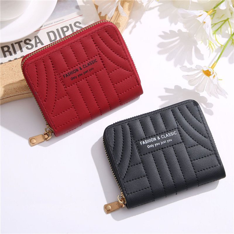Embroidery Short Wallet Zipper Clutch Bag Small Coin Purse Credit ID Card Holder