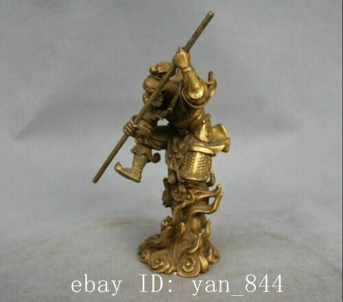 Rare China Myth Bronze Sun Wukong Monkey King Hold Stick Fight Statue