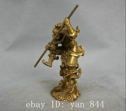 Rare China Myth Bronze Sun Wukong Monkey King Hold Stick Fight Statue