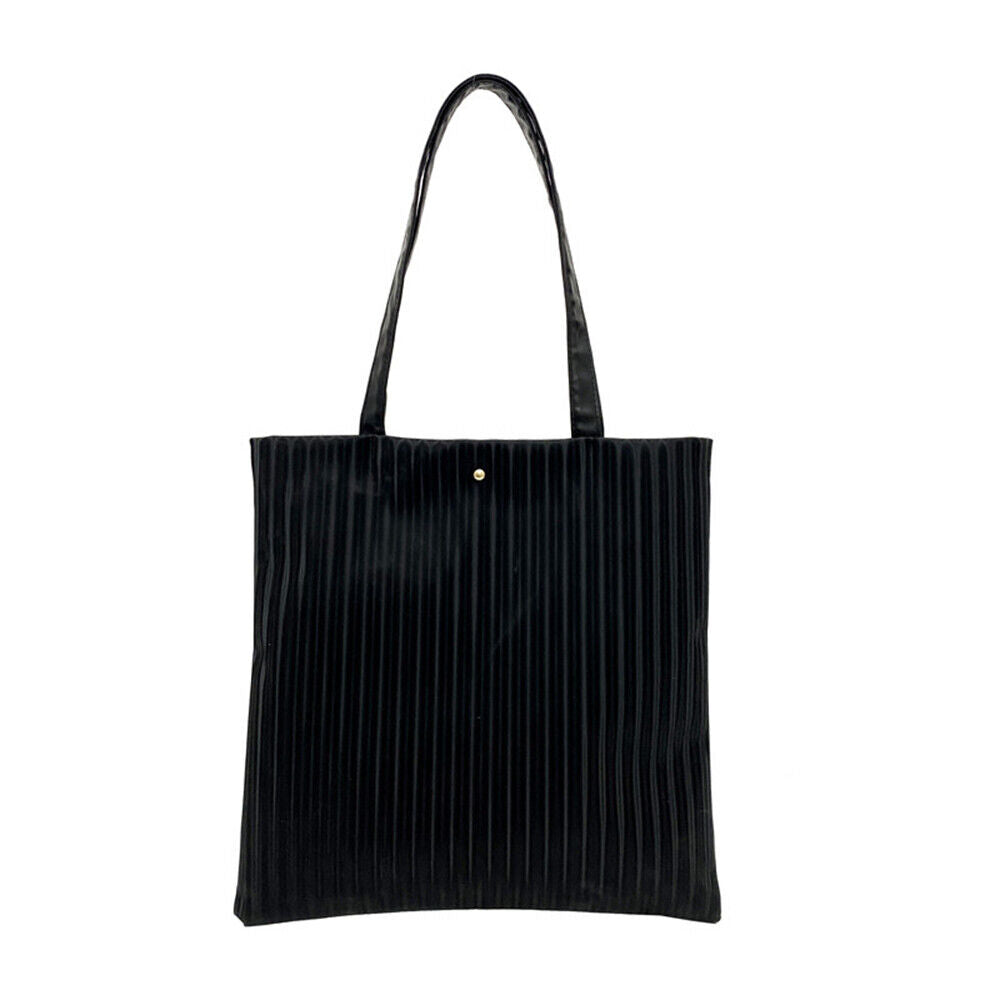 PU Leather Underarm Shoulder Bag Tote Bag Solid Color Striped Bucket Bag*