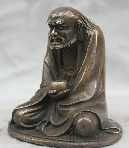 Chinese Buddhist Bronze Arhat Dharma Bodhi Dharma Buddha Bowl Statue -