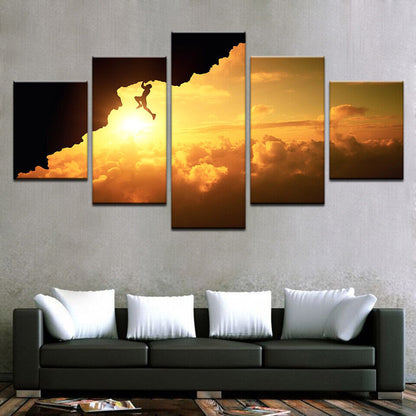 Sunrise Climbing Man Canvas Prints Painting Wall Art Home Decor Picture 5PCS