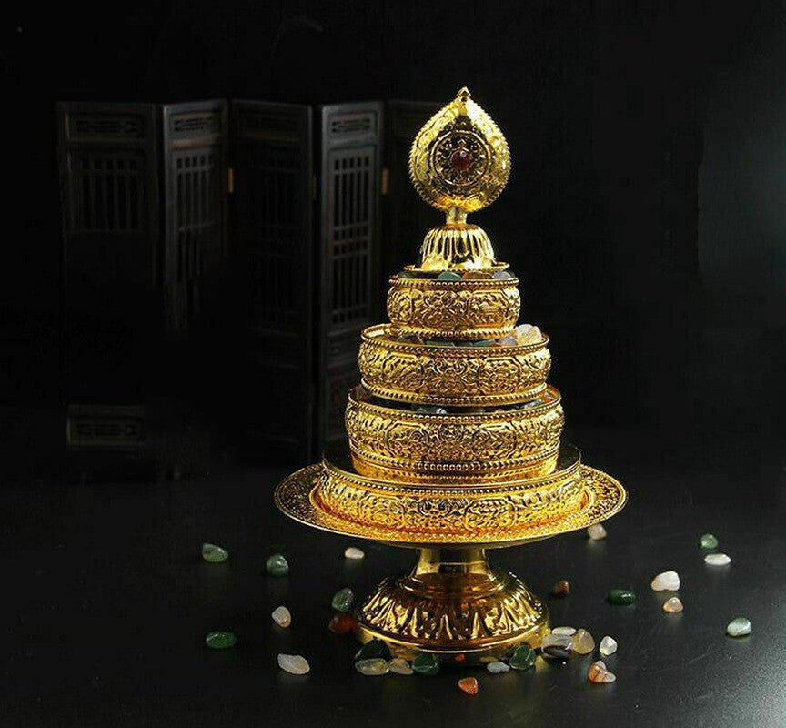 7.8inch Gilded Buddhist Offering Tibetan Buddhism Altar Mandala Manza Set Tray