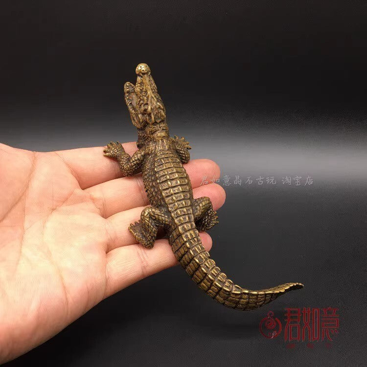 5.5" Brass Open Mouse Crocodile Statue Alligator Figurine Decor Collections