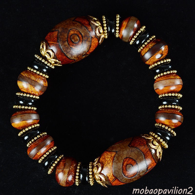 New Natural Nine-Eyed Dzi Bracelet Hand String Beads Chalcedony Agate Beads