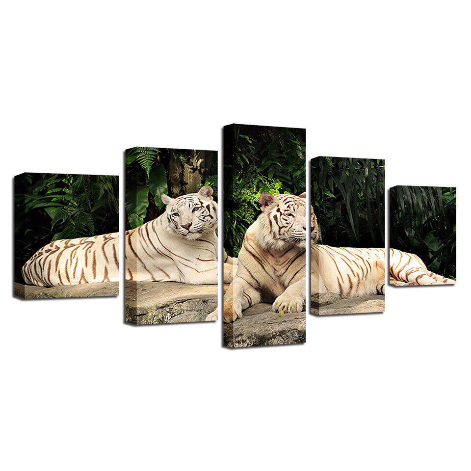 Tiger Couple Wildlife Animals Canvas Prints Painting Wall Art Home Decor 5PCS