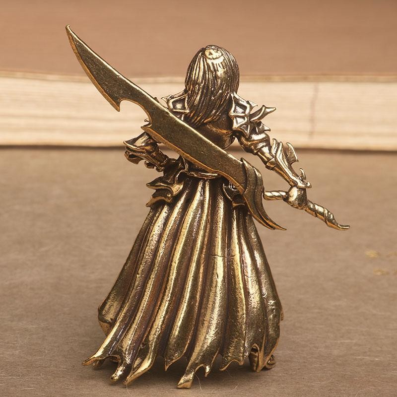 Brass Solid Beauty Warrior Statue Desktop Tea Pet Warcraft Craft Ornament