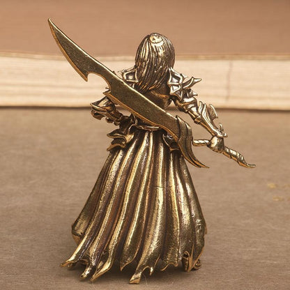Brass Solid Beauty Warrior Statue Desktop Tea Pet Warcraft Craft Ornament