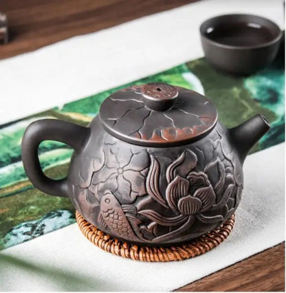 1pc Yixing Tea Pot Purple Clay Teapots Beauty Kettle Hand Carved Lotus Pot