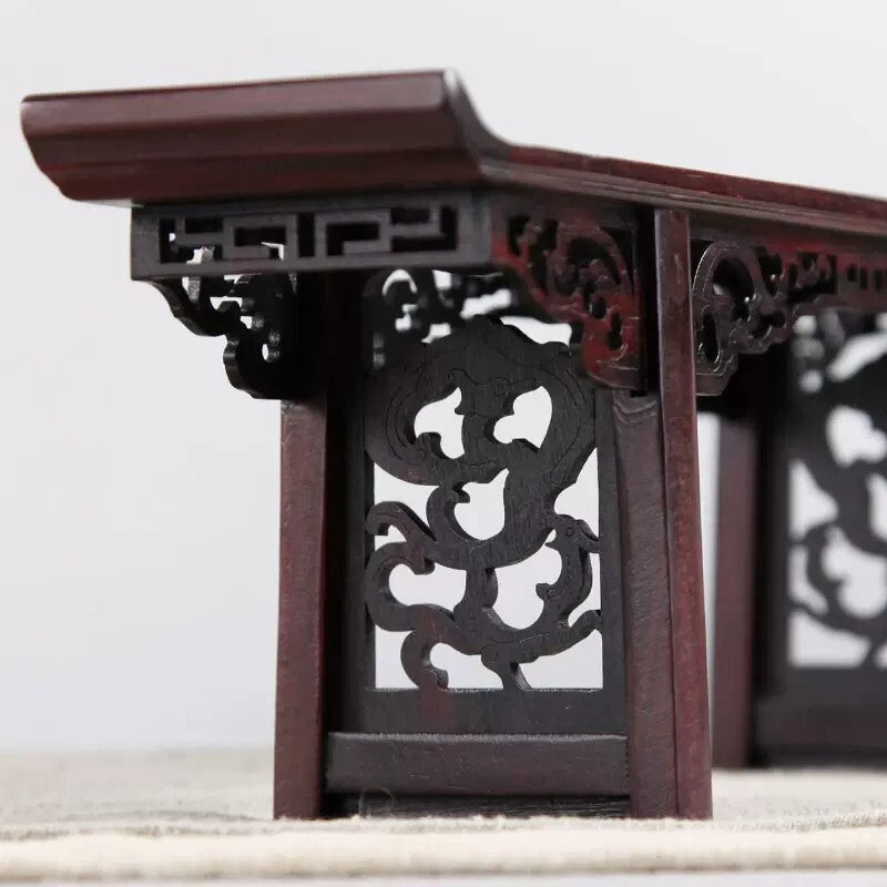 11.2"in Rosewood Display Stand Mini Rack Shelf Vase Bonsai Statue Base Decor