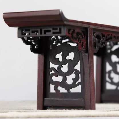 11.2"in Rosewood Display Stand Mini Rack Shelf Vase Bonsai Statue Base Decor